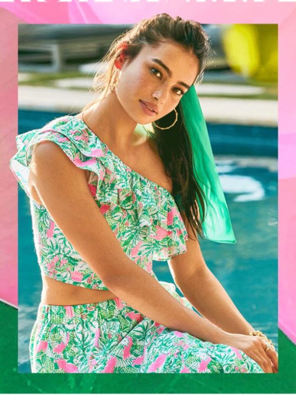 Lilly Pulitzer Kasida Ruffle Set in Botanical Green/Just Wing It NWT - Size 4